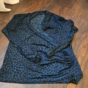 Ann Taylor Blue and Black Leopard Print Blouse